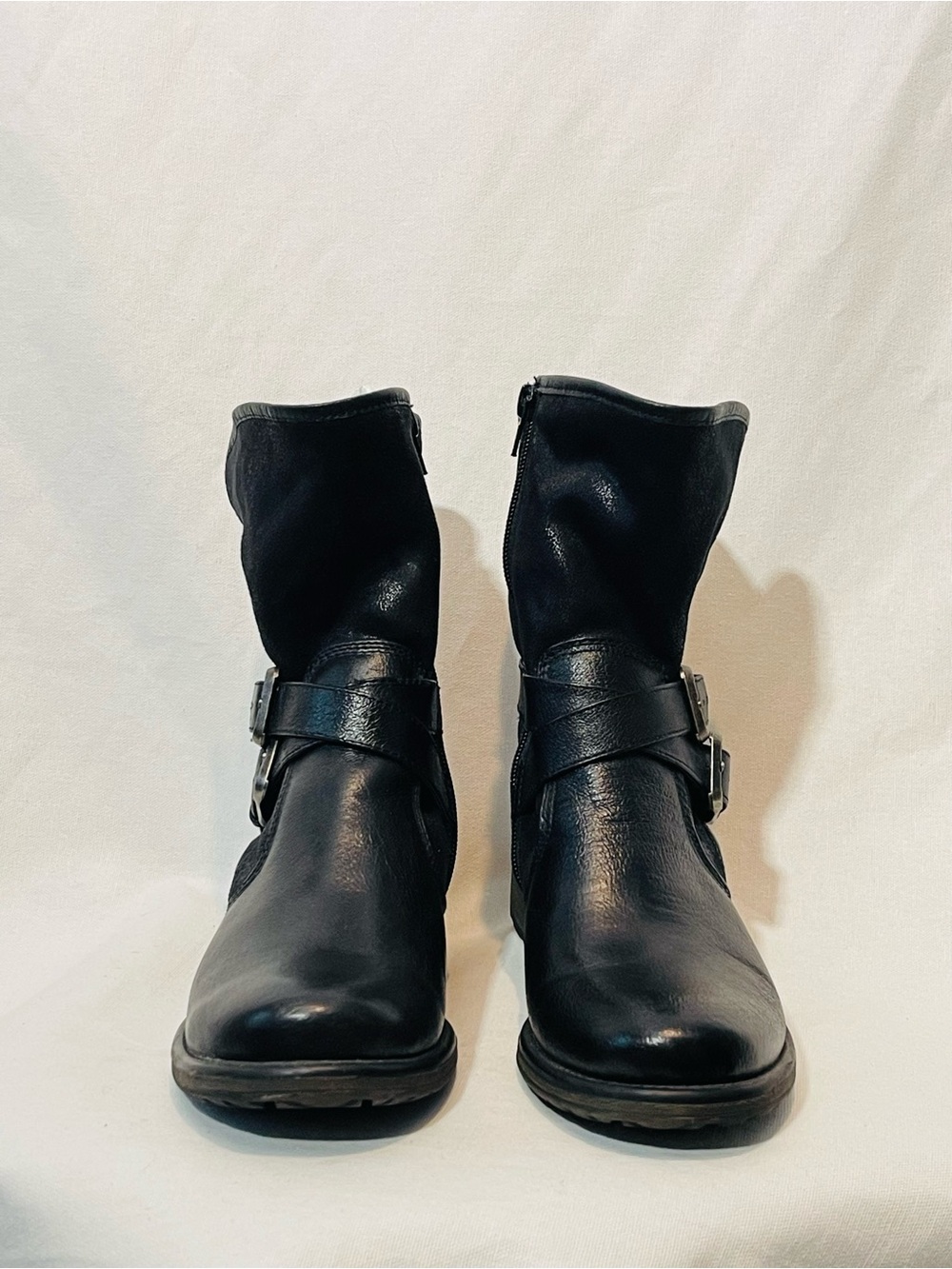 BareTraps Black Leather Ankle Moto Boots with Buckle